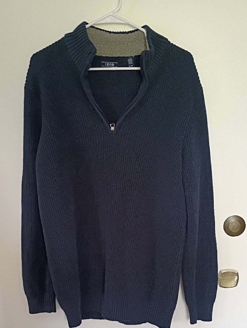Izod Men's Navy Half-Zip Sweater with Sherpa Collar